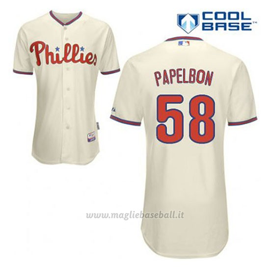 Maglia Baseball Uomo Philadelphia Phillies Jonathan Papelbon 58 Crema Alterner Cool Base